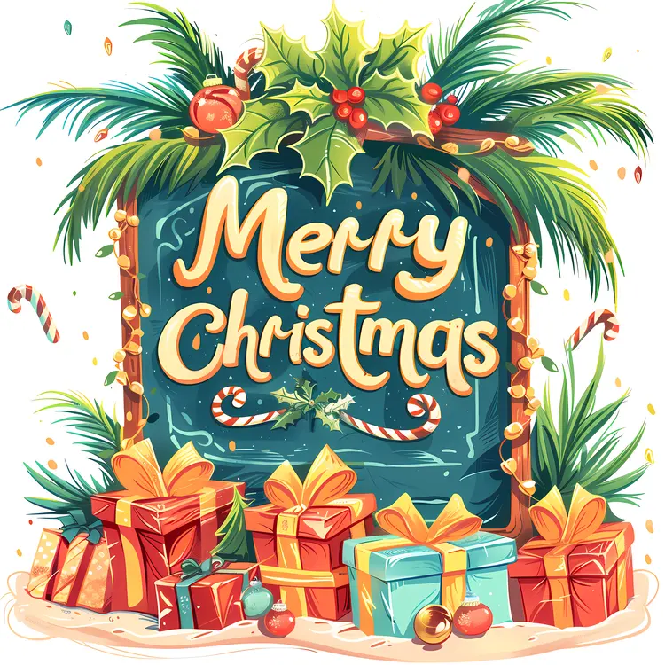 Merry Christmas with Gifts and Decorations