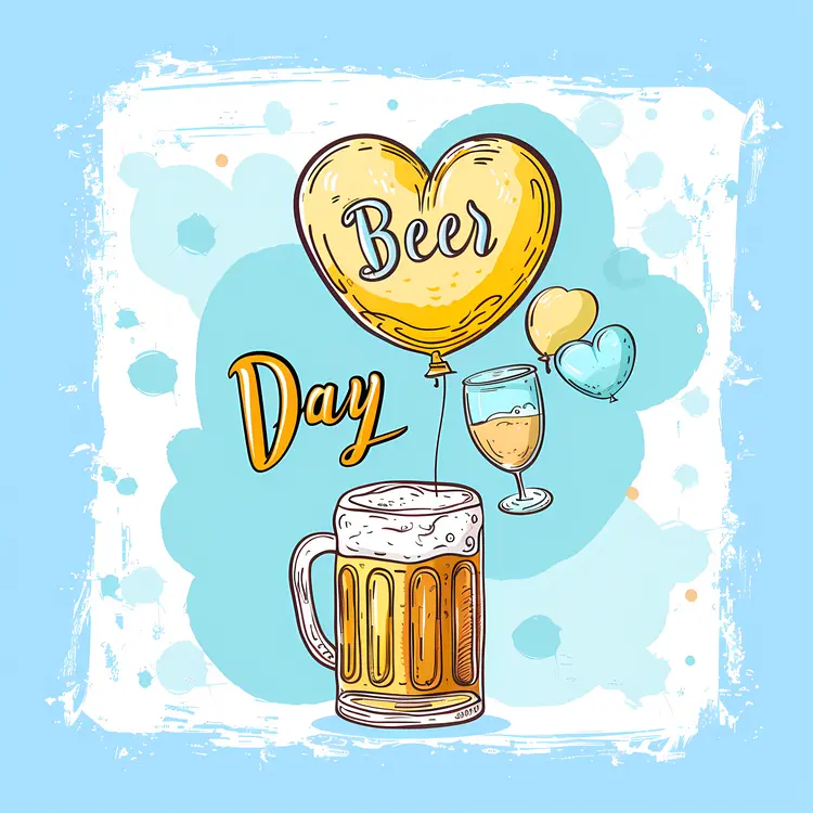 Beer Day Poster with Heart Balloons
