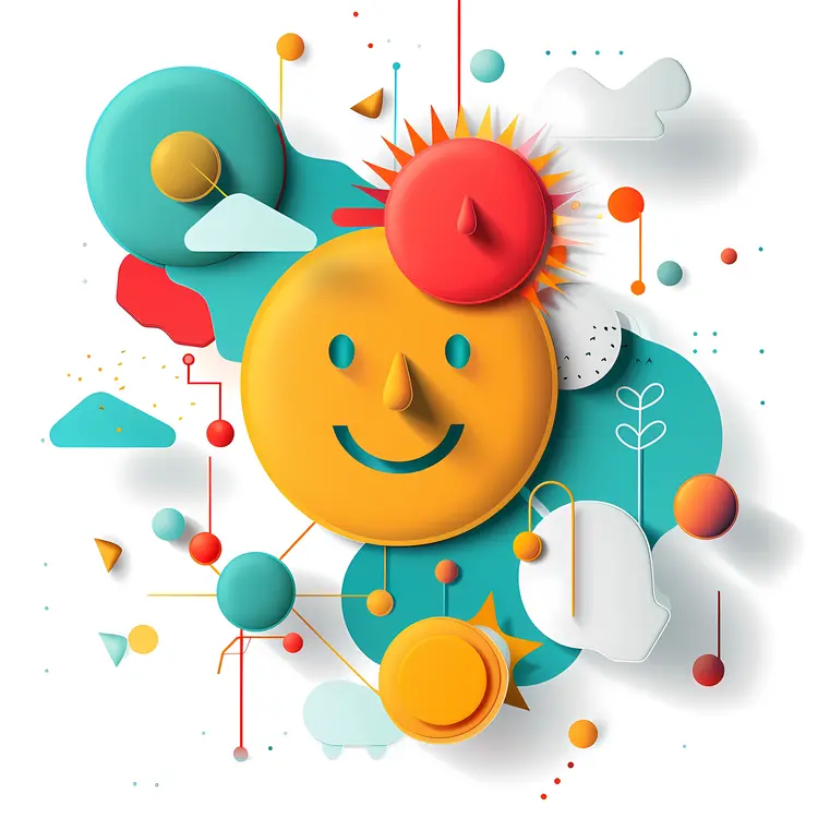 Abstract Smiley Face with Colorful Elements