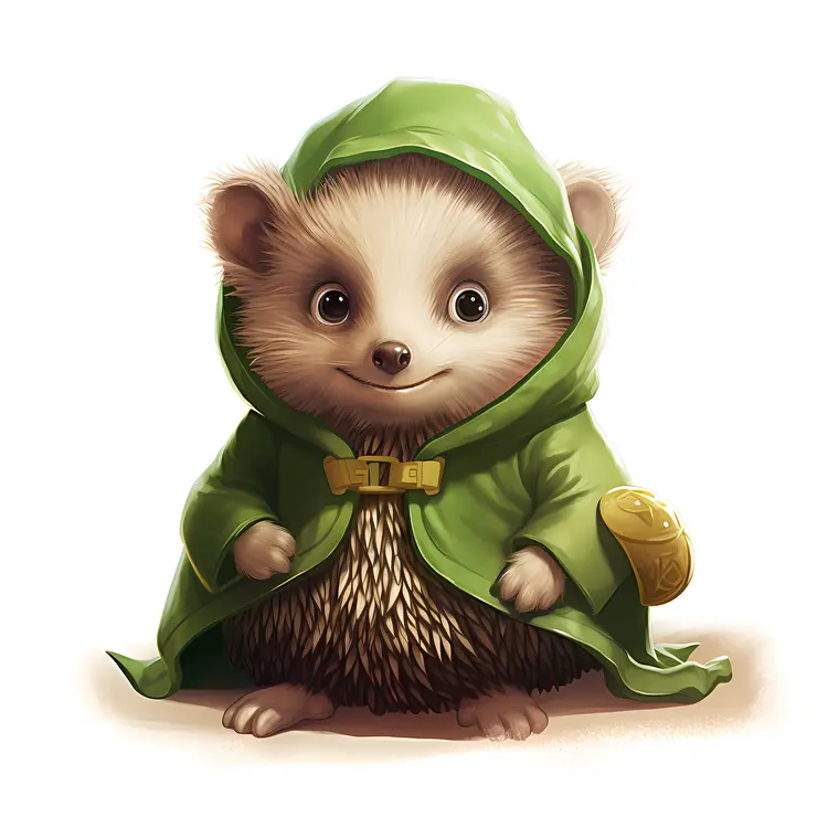 Cute Hedgehog in a Green Hood
