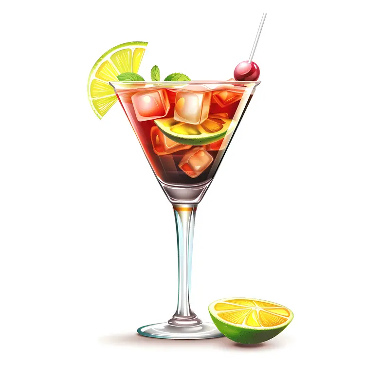Colorful Cocktail with Lime and Cherry