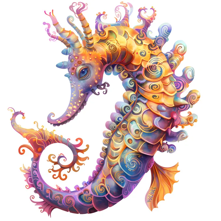 Whimsical Colorful Seahorse