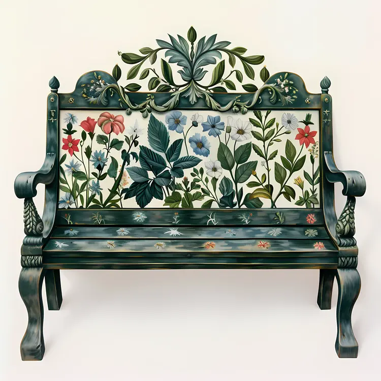 Decorative Bench with Floral Design