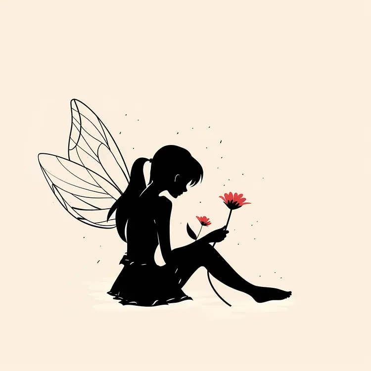 Fairy with Red Flower and Wings