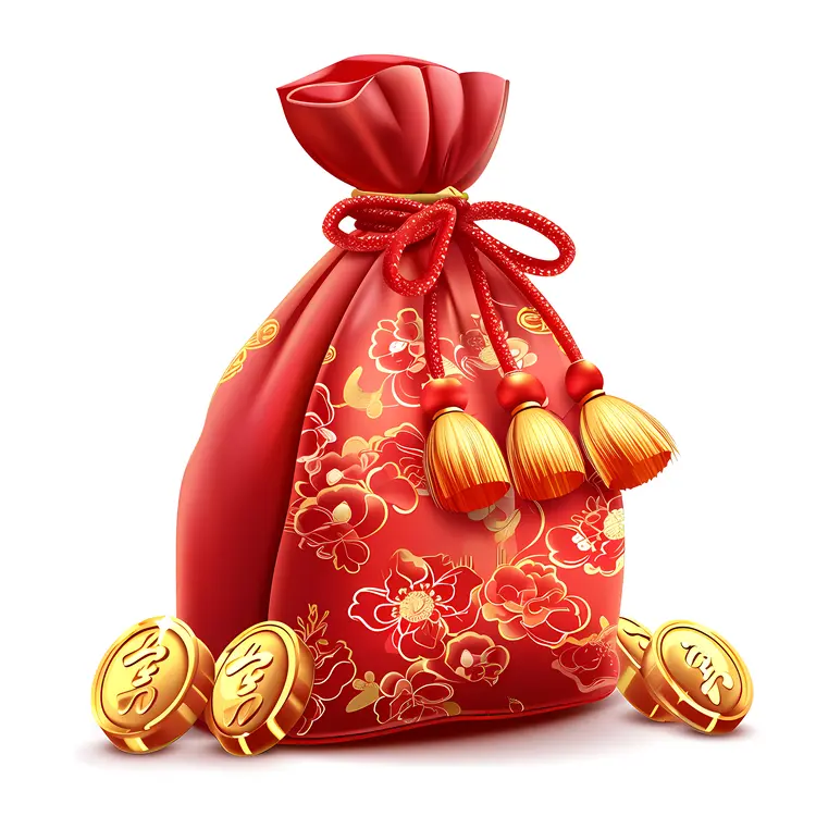 Red Floral Drawstring Bag