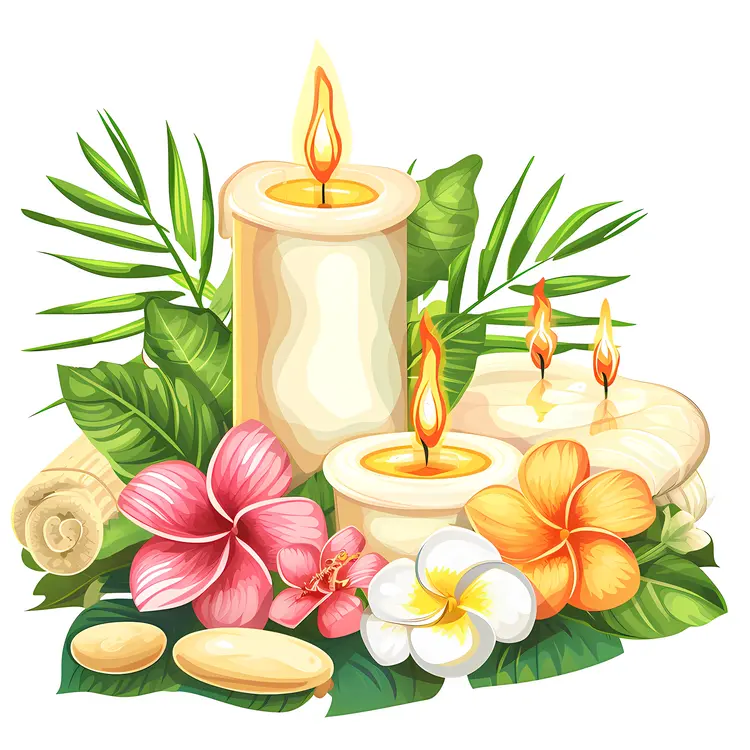 Candles and Flowers with Leaves