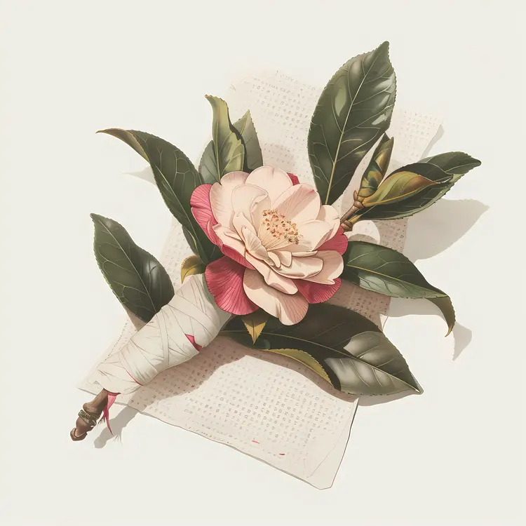 Camellia Flower with Leaves