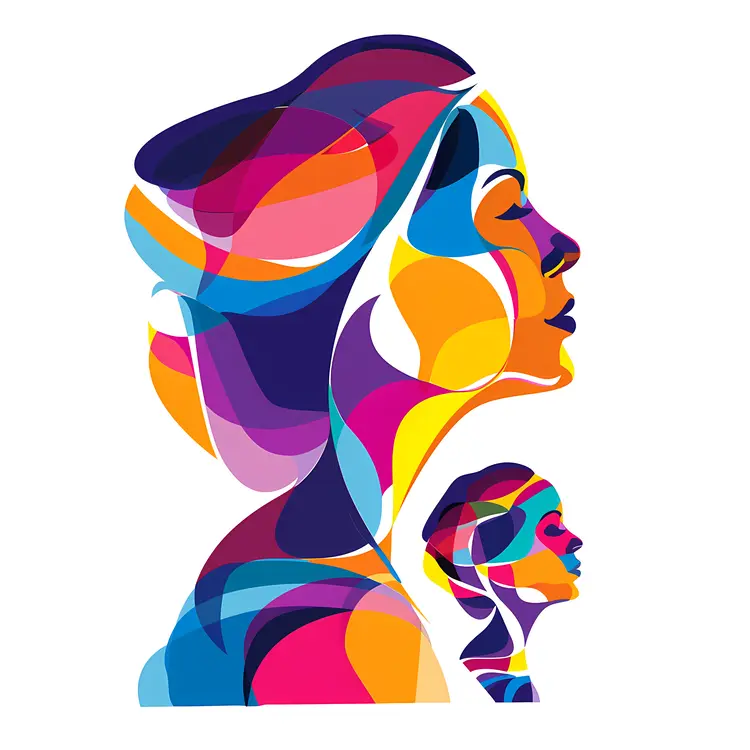 Colorful Abstract Faces of Mother and Child