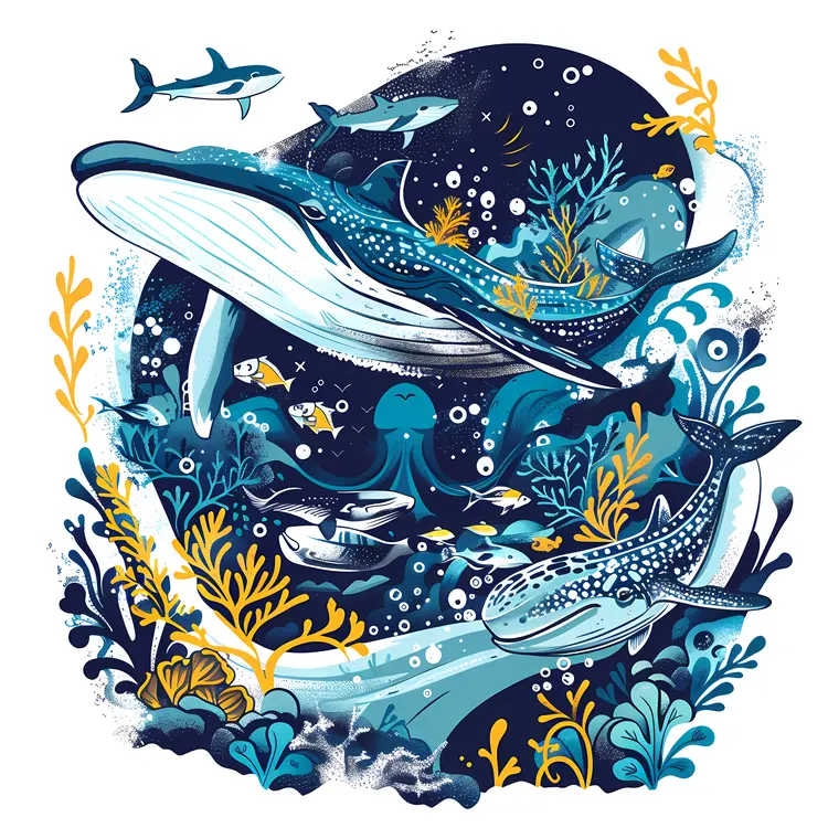 Whales and Fish in the Ocean