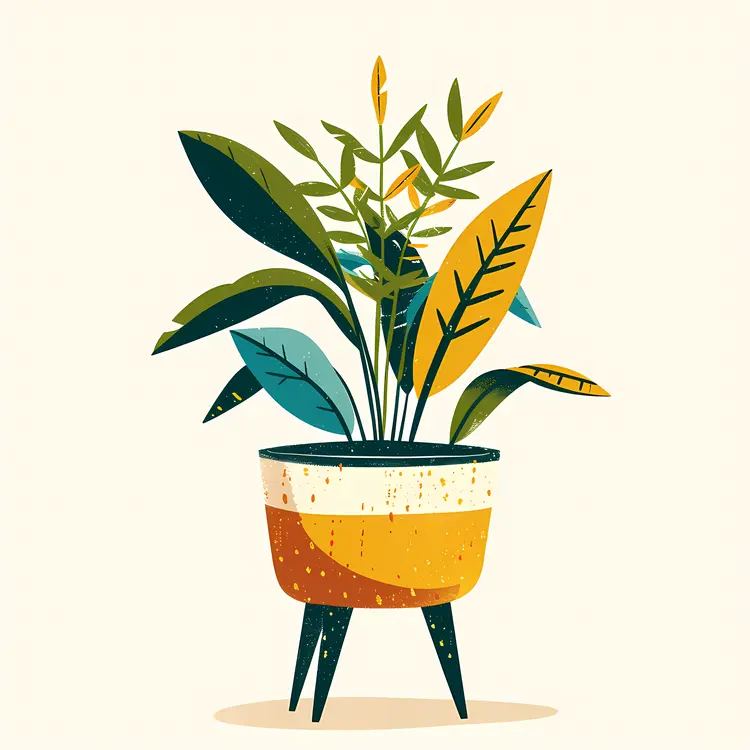 Yellow and Green Potted Plant Illustration