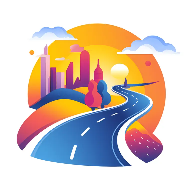 Road Leading to City at Sunset