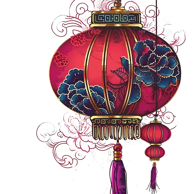 Red Lantern with Floral Design for Chinese New Year