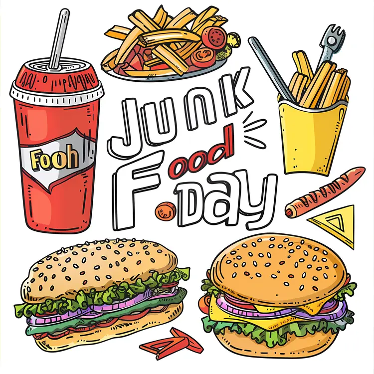 Junk Food Day Illustration with Burgers and Fries
