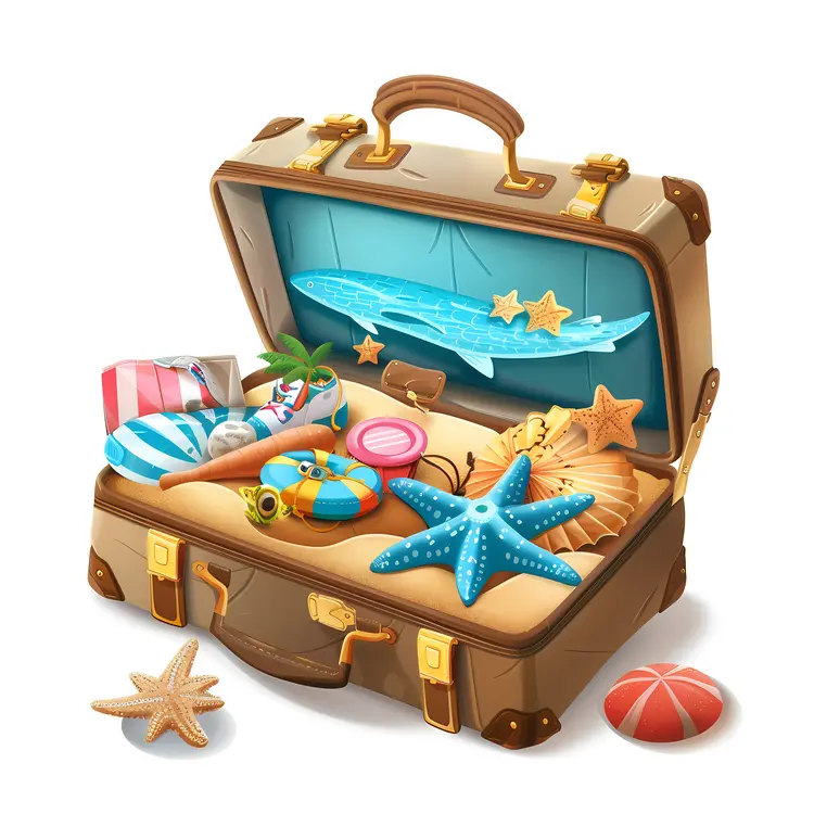 Suitcase with Beach Items