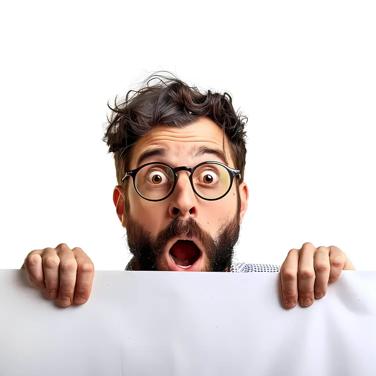 Surprised Man with Glasses Holding a Blank Sign