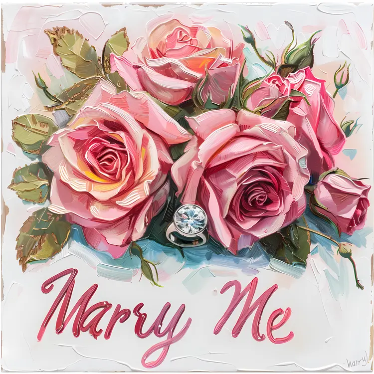 Pink Roses with Engagement Ring