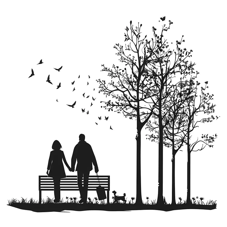Couple Sitting on Bench in a Park