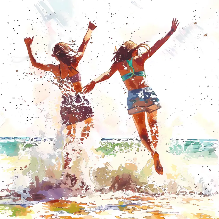 People Jumping in the Water at the Beach