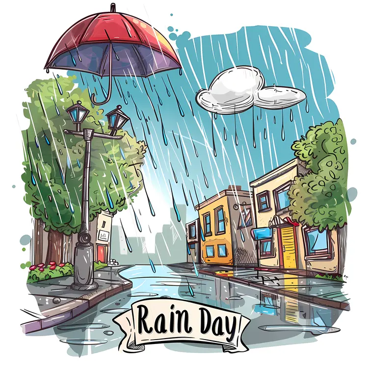 Rainy Day Street Illustration