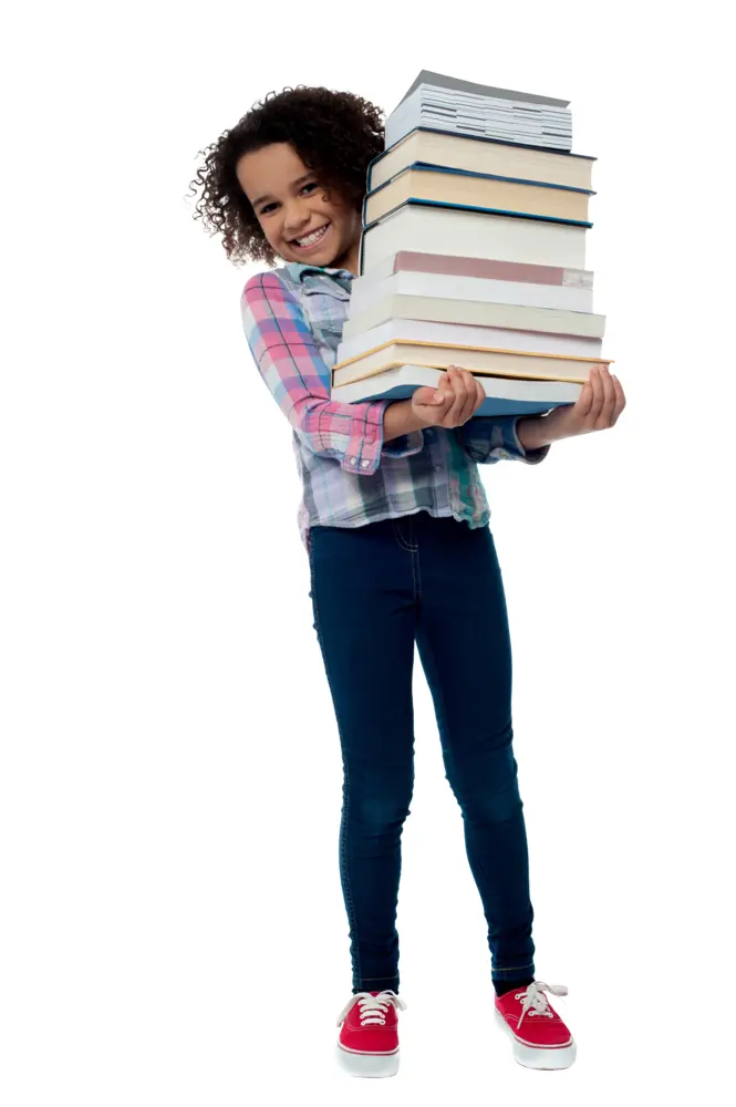 Girl Holding a Stack of Books