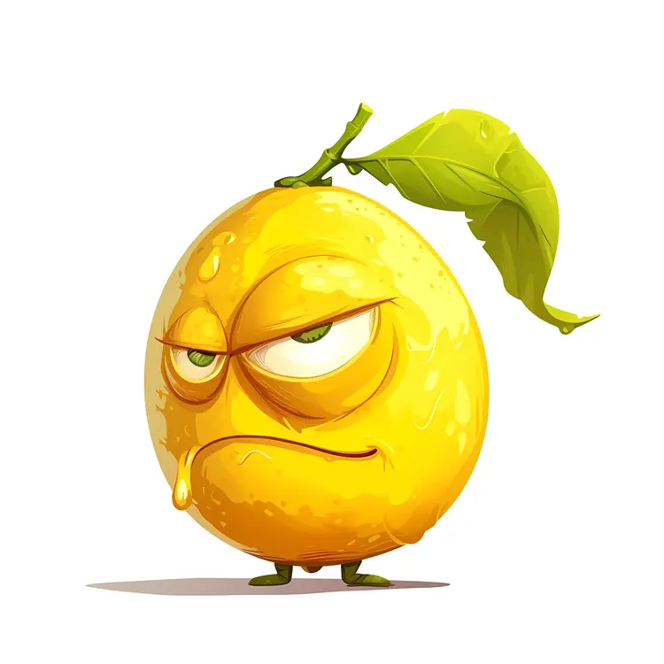 Sad Lemon Cartoon with Leaf