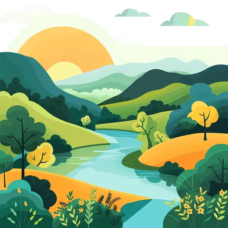 River in a Lush Green Landscape