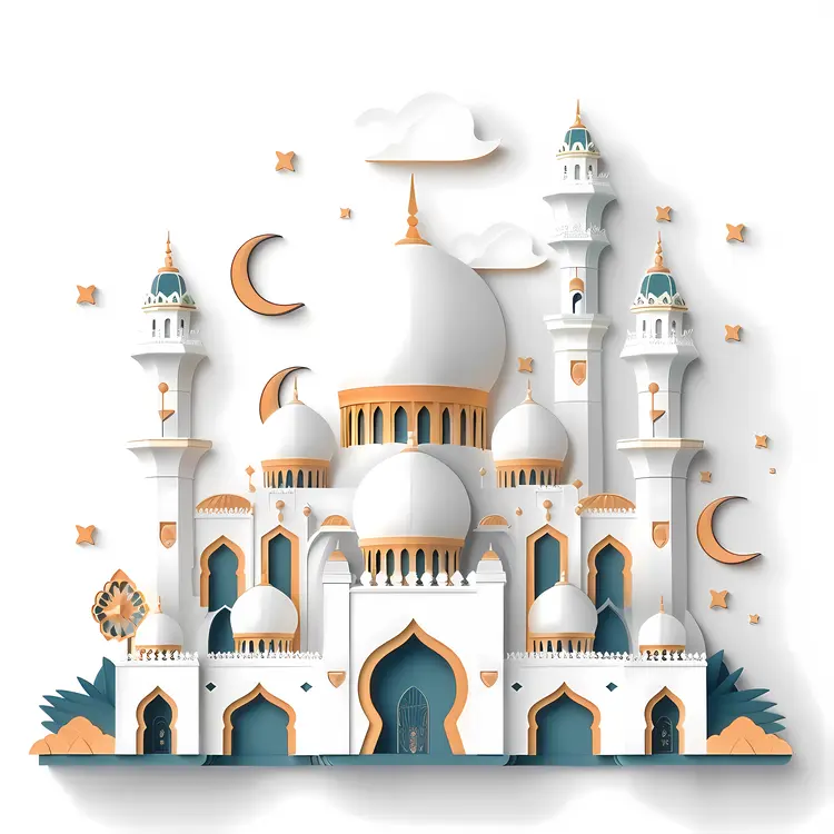 White Mosque with Crescent Moons