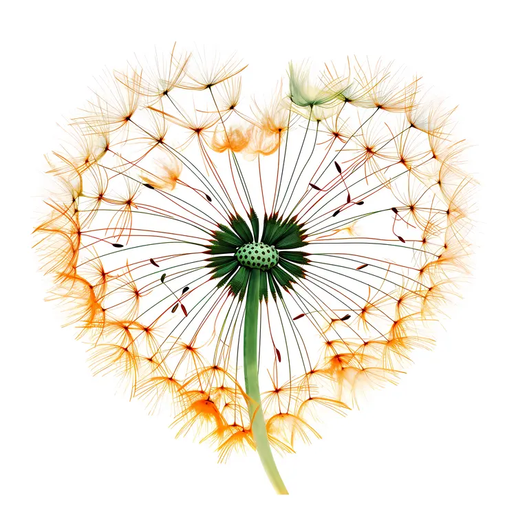 Heart-shaped Dandelion with Seeds and Stem
