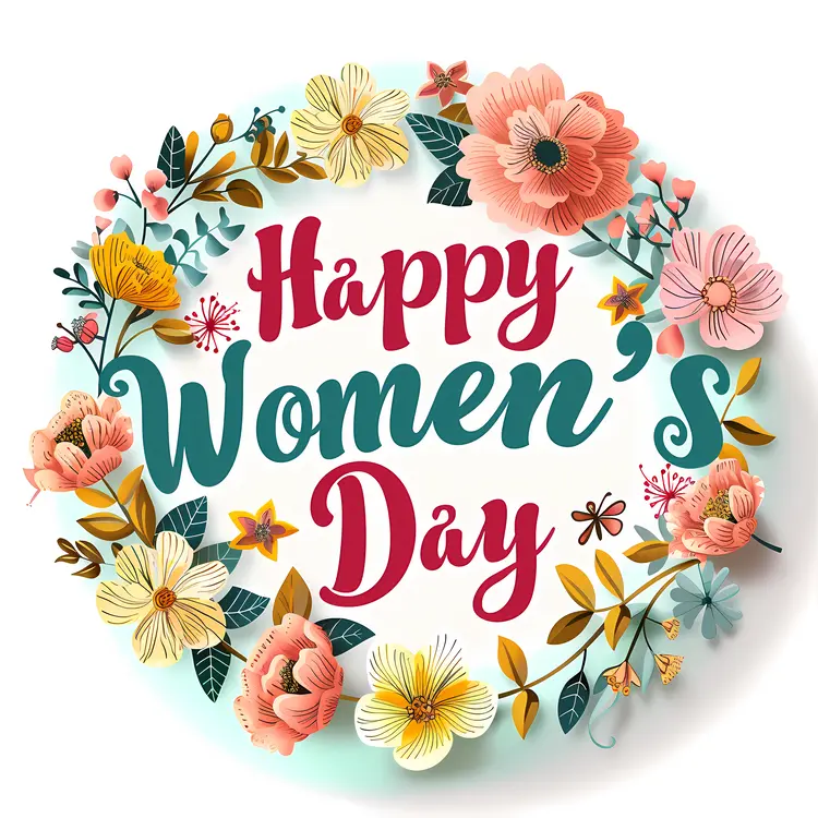 Happy Women's Day with Floral Wreath