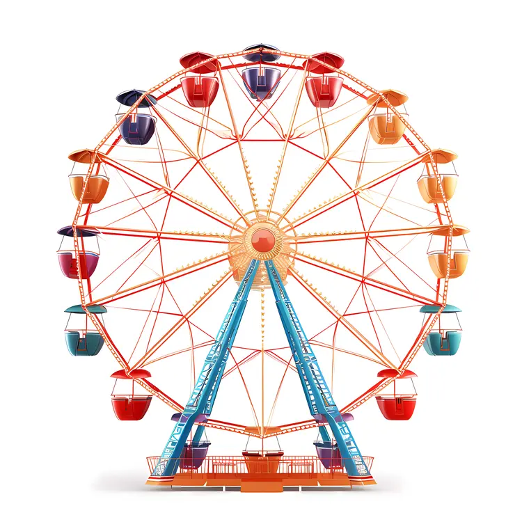 Red and Blue Ferris Wheel at Amusement Park