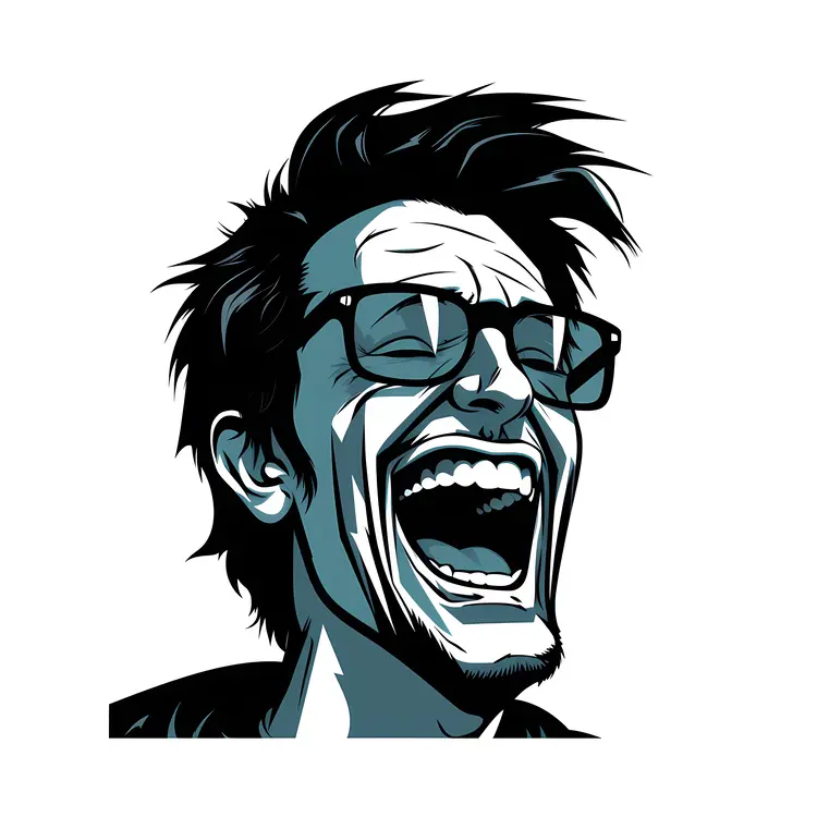 Laughing Cartoon Man with Glasses
