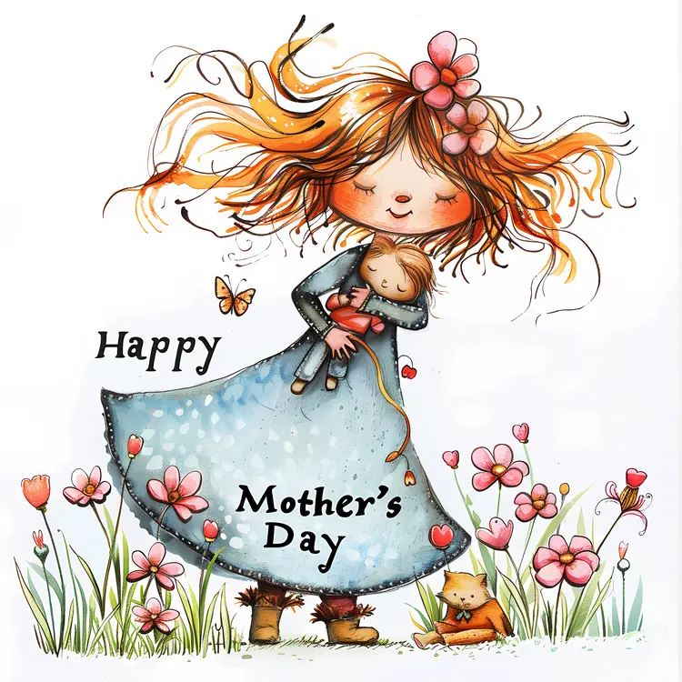 Happy Mother's Day Illustration with Mother and Child