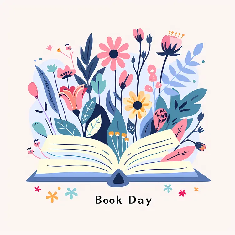 Open Book with Flowers for Book Day