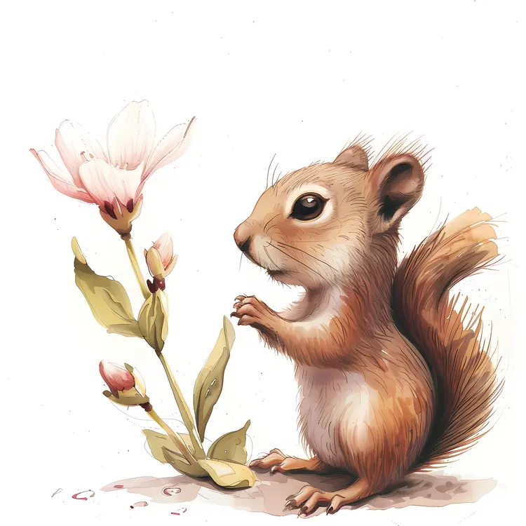 Cute Squirrel Holding a Flower