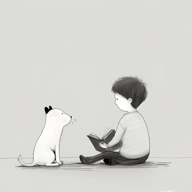 Boy and Dog Reading Together