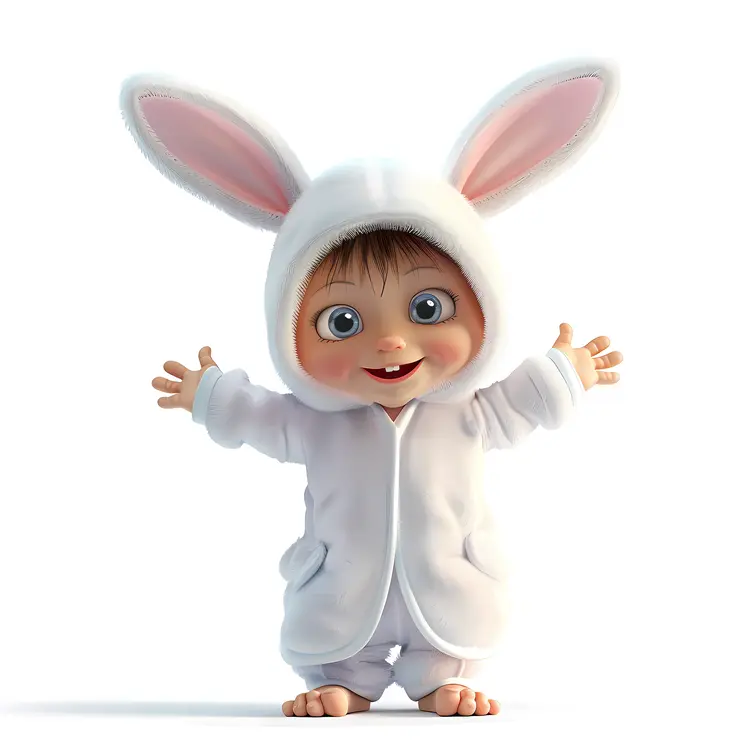 Cute Baby in White Bunny Costume