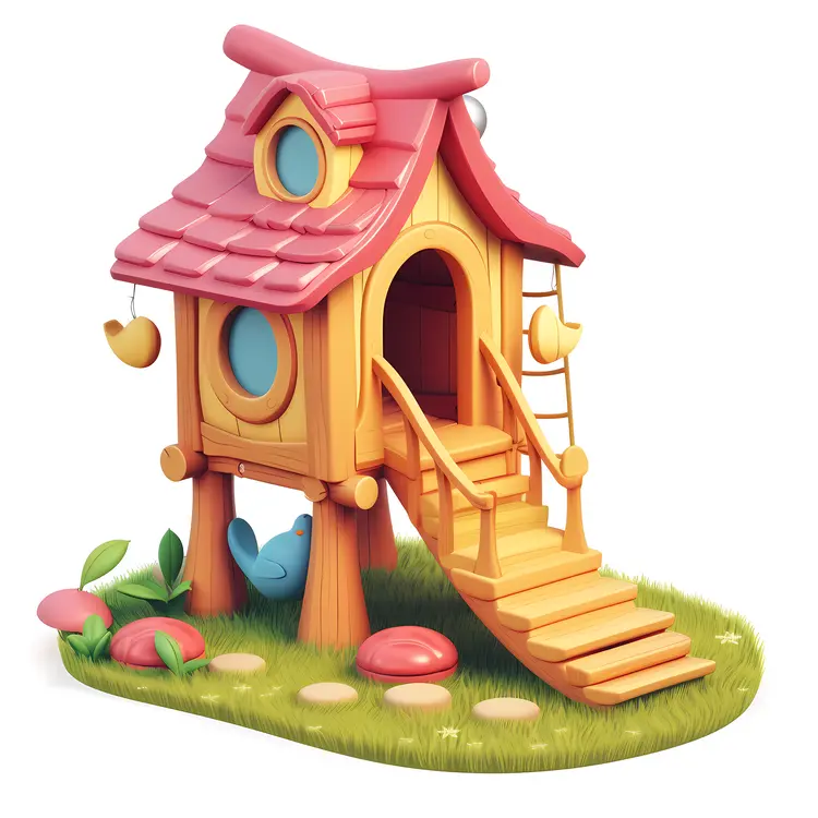 Yellow Treehouse with Stairs