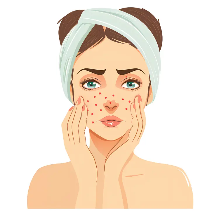 Illustration of Woman with Acne and Pimples