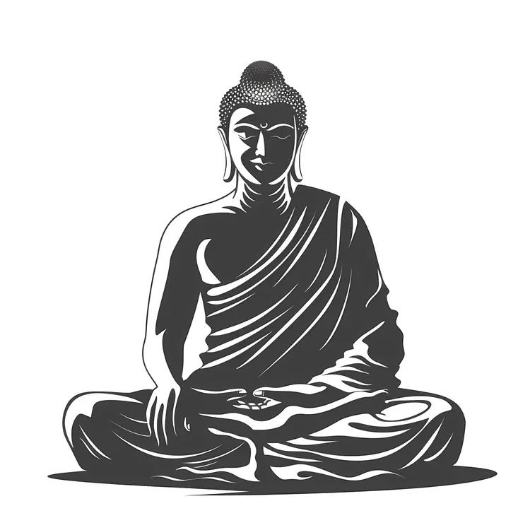 Black and White Buddha Illustration in Meditation Pose