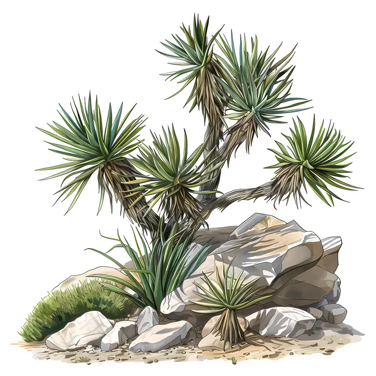 Yucca Tree Growing Among Rocks