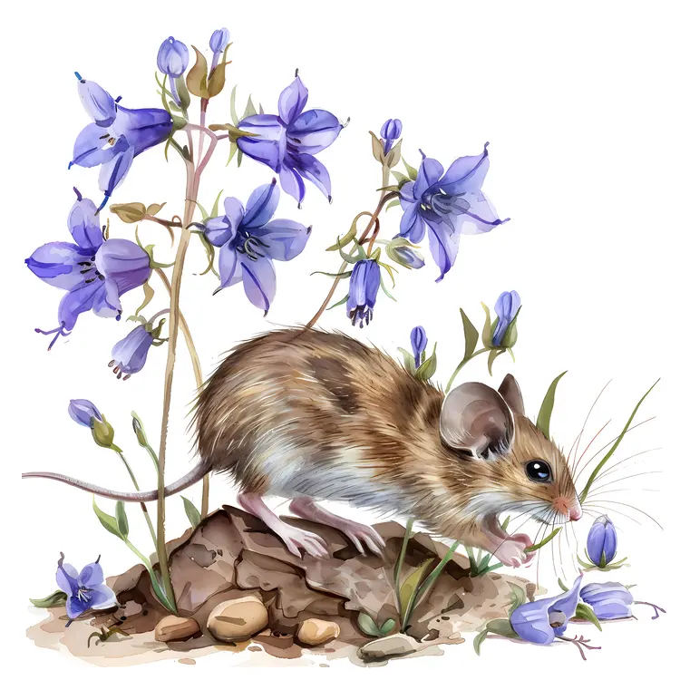 Adorable Mouse with Purple Flowers