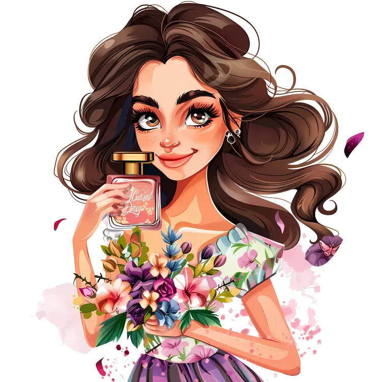 Girl Holding Perfume Bottle with Flowers