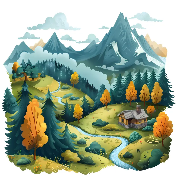 Autumn Mountain Landscape Illustration