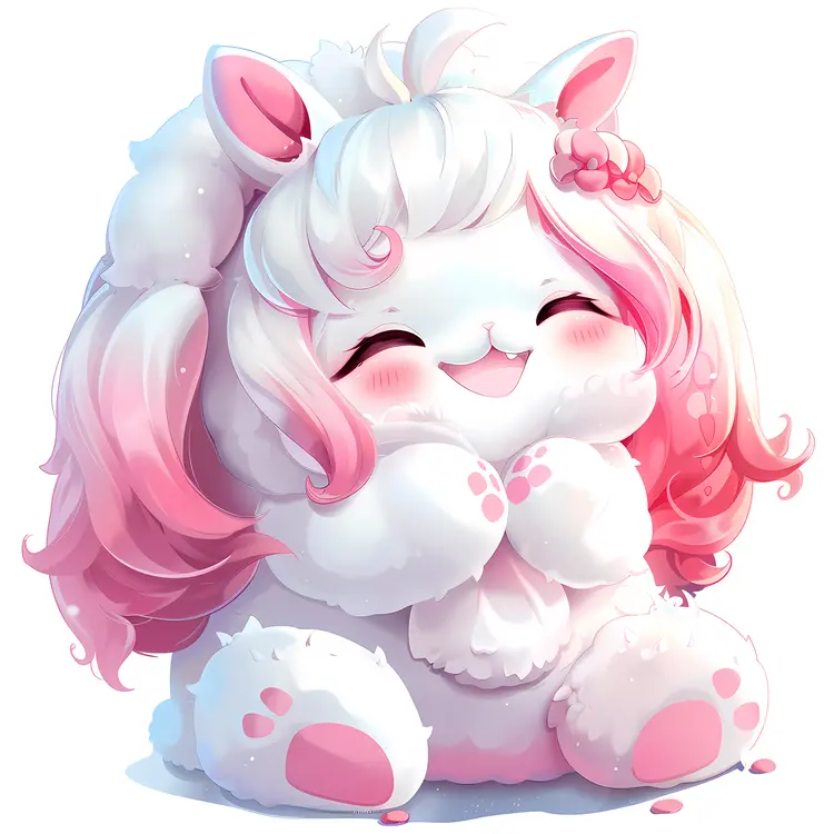 Cute Fluffy Animal with Pink and White Fur