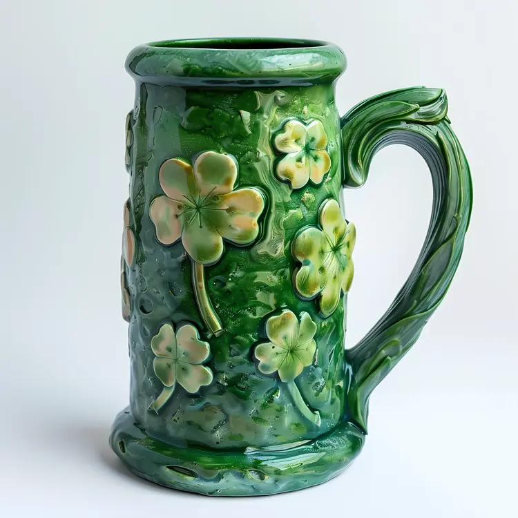 Green Ceramic Mug with Shamrocks