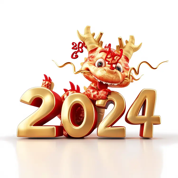 Red Dragon with Golden 2024 New Year