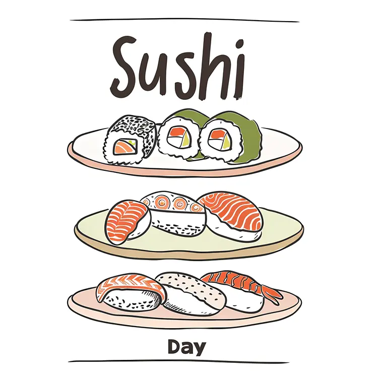 Sushi Day Celebration with Various Sushi Plates
