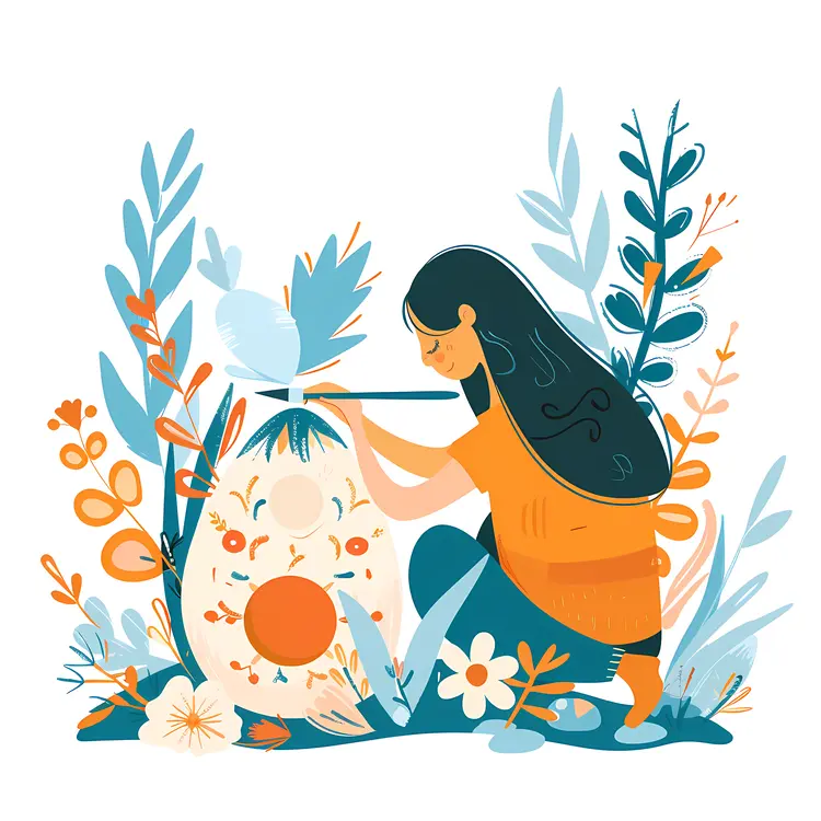 Girl Decorating Large Easter Egg