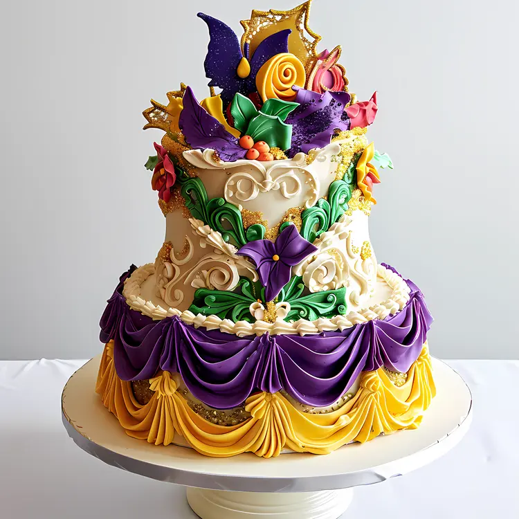 Decorative Cake with Purple and Yellow Icing