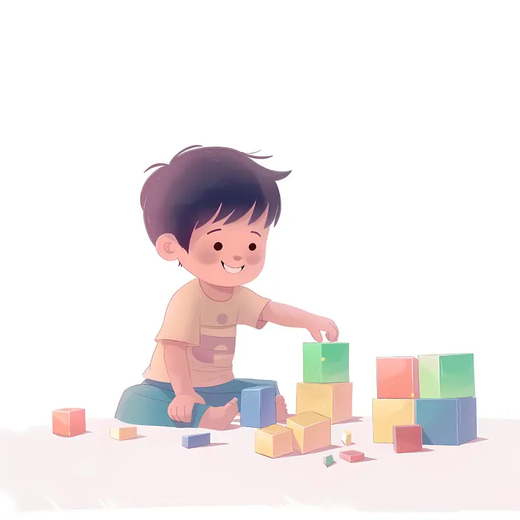 Happy Child Playing with Blocks